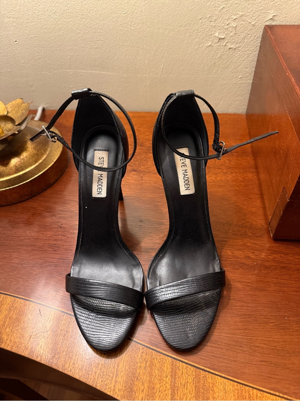 Steve Madden Black Strappy Ankle-Heel Sandals